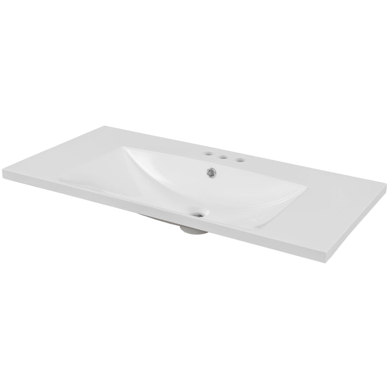 36" Single Bathroom Vanity Top With Undermount Basin, 3 Faucet Holes, Flat Edge - White