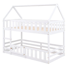 Load image into Gallery viewer, Twin Over Twin House Bunk Bed With Fence And Door
