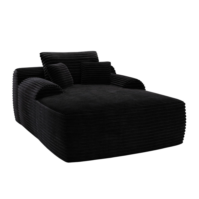 67" Modern Corduroy Oversized Chaise Lounge Chair And Toss Pillows - Black