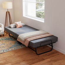 Load image into Gallery viewer, Twin Folding Bed With Memory Foam Mattress, 4 Lockable Wheels - Gray
