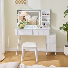 Load image into Gallery viewer, Modern Makeup Vanity Desk With LED Lights &amp; Mirror 4 Drawer Dressing Table Set Space Saving For Bedroom - White
