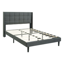 Load image into Gallery viewer, Queen Size Upholstered Platform Bed Frame With Button Tufted Linen Fabric Headboard - Dark Gray
