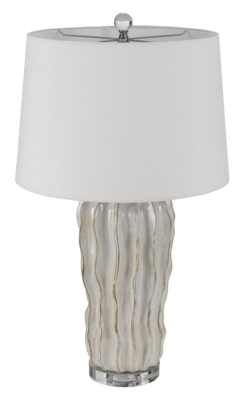 Glass Novelty Table Lamp With White Empire Shade - Nickel