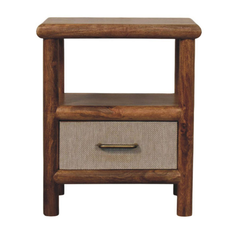 Solid Wood And Wicker One Drawer Nightstand - Brown