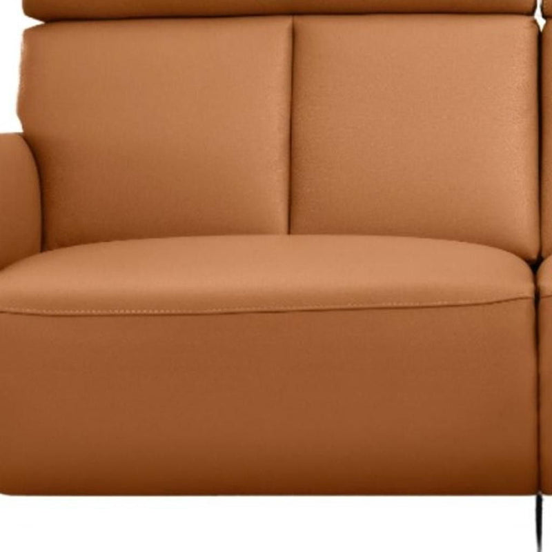 Leather Reclining USB Sofa - Camel