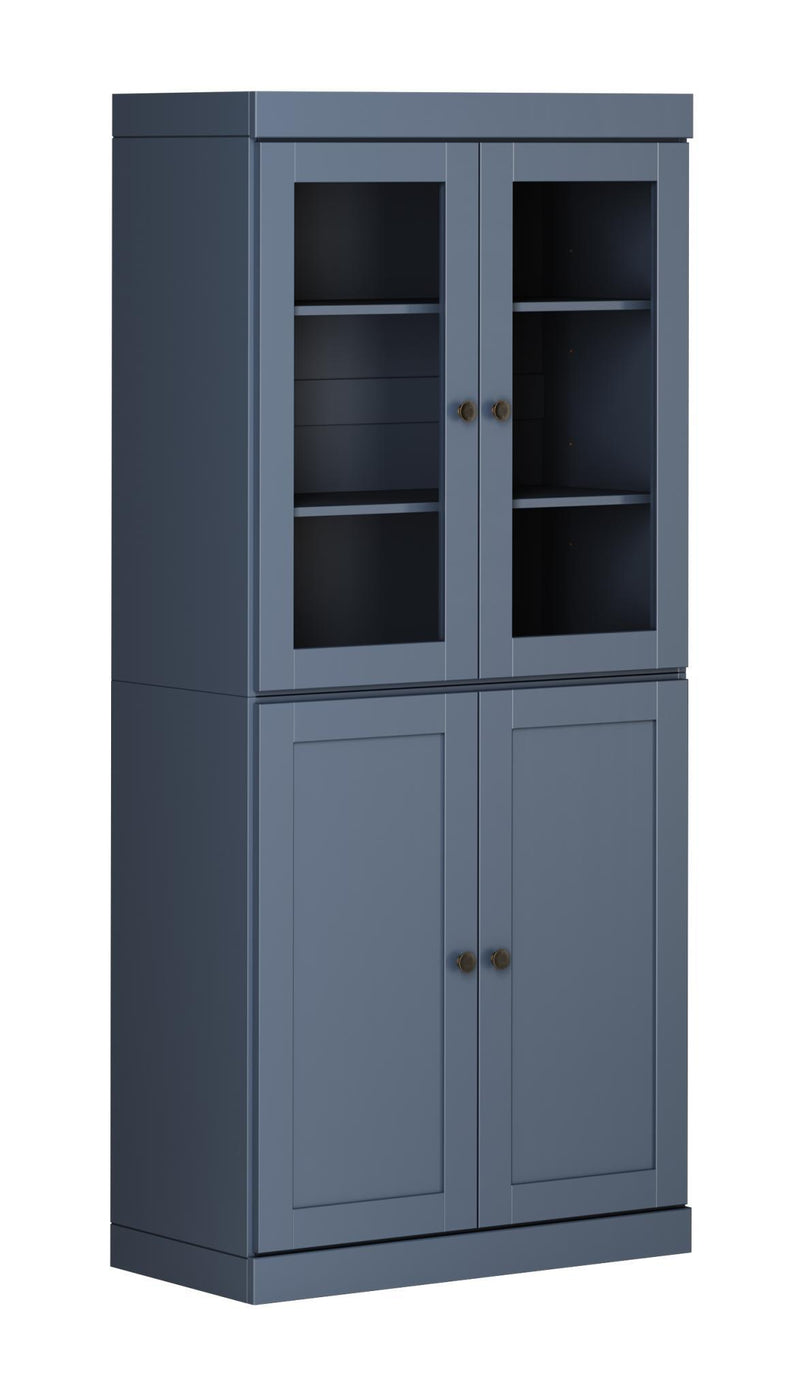 Solid Wood Adjustable Six Tier Library Bookcase With Four Doors (751528) - French Blue