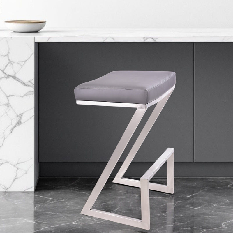 Iron Backless Counter Height Bar Chair - Gray / Silver