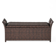 Load image into Gallery viewer, Outdoor Rattan Bench With Flair Arm And Storage - Brown
