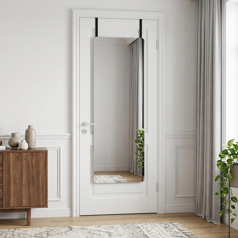 Aluminum Wall Mounted And Over The Door Framed Full Length Hanging Mirror - Silver