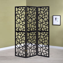 Load image into Gallery viewer, 3 Panel Folding Screen With Mosaic Cutout Design - Black

