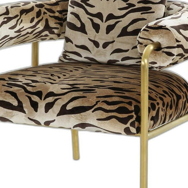 100% Polyester Animal Print Arm Chair - Beige, Black And Gold