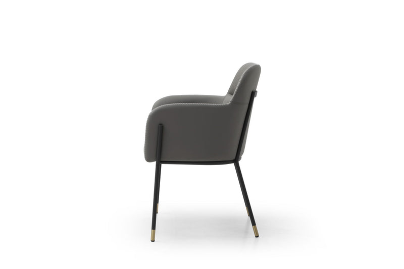 Faux Leather Upholstered Dining Arm Chair - Dark Gray / Black