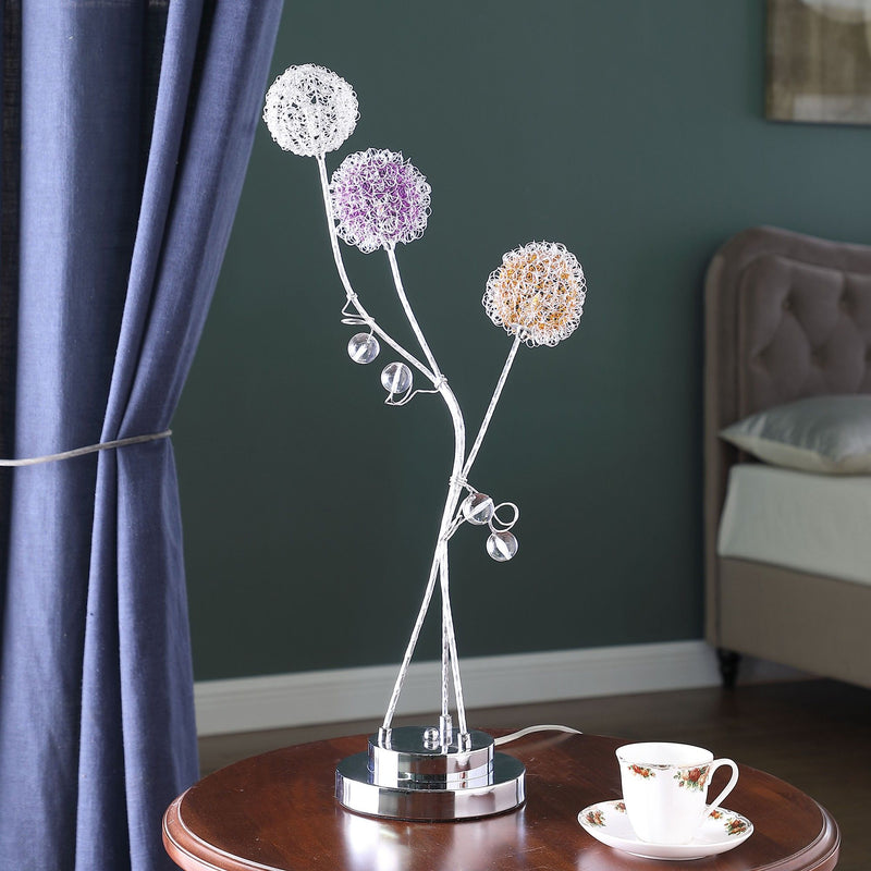 Three Light Bedside LED Table Lamp - Silver