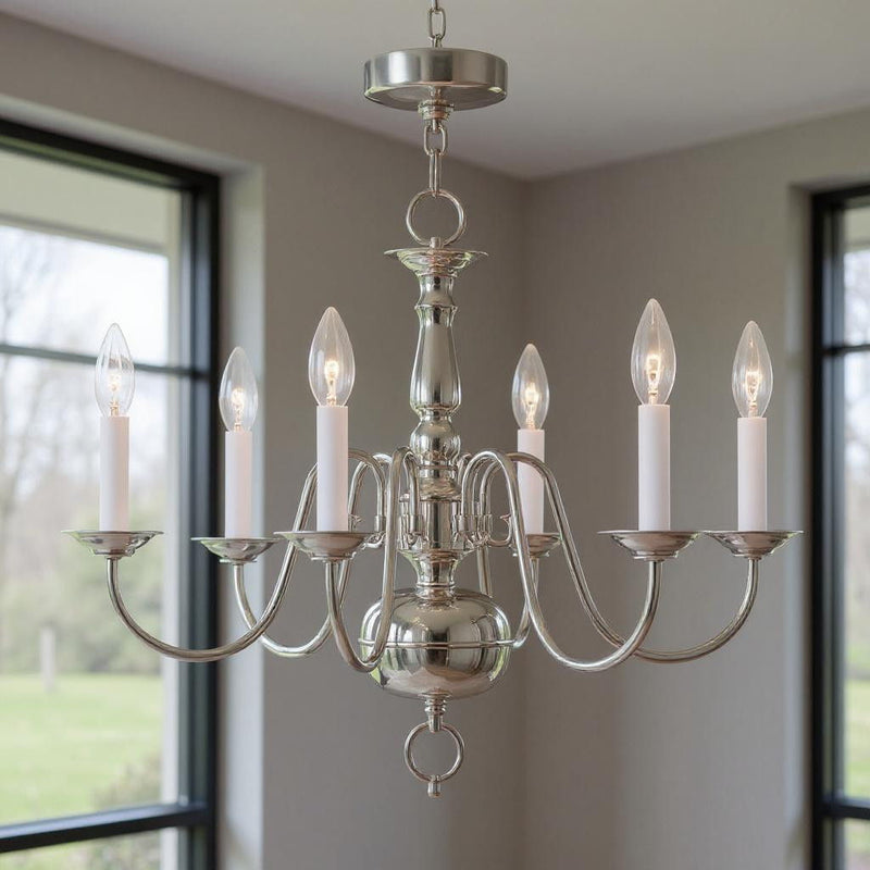 18'' Six Light Dimmable Chandelier With Shades - Nickel