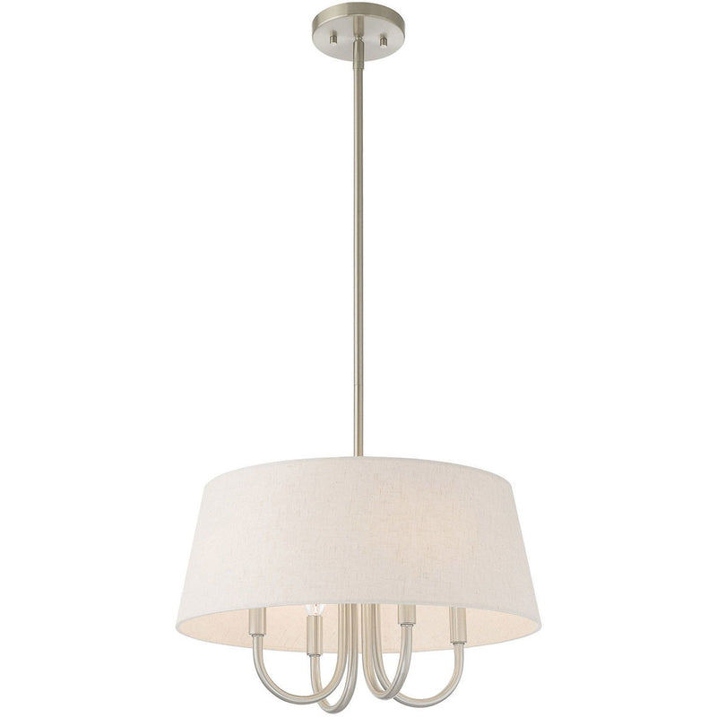 20" Four Light Metal Dimmable Chandelier With Shades - Nickel / Cream