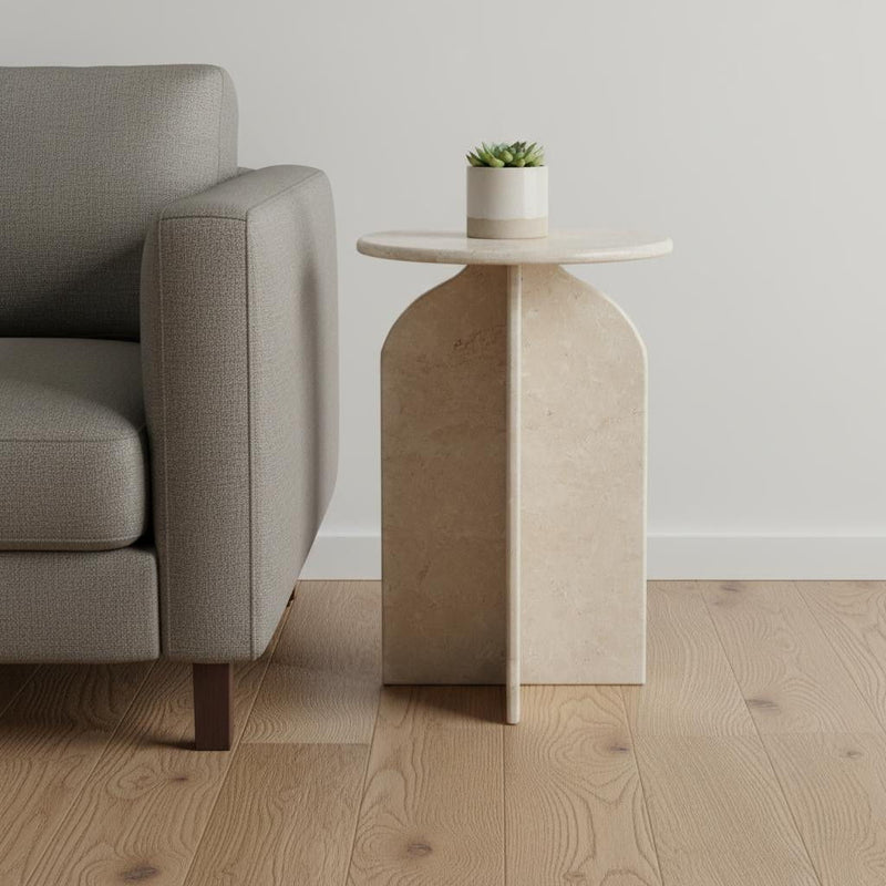 Marble Round Pedestal End Table - Cream