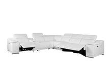 Load image into Gallery viewer, Italian Leather Power Reclining U Shaped Seven Piece Corner Sectional With Console - White
