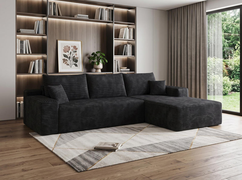 Corduroy Modular L Shaped Sofa And Chaise Sectional (762646) - Black