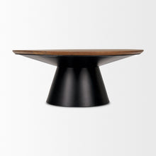 Load image into Gallery viewer, 40" Solid Wood And Iron Round Pedestal Coffee Table - Black And Natural
