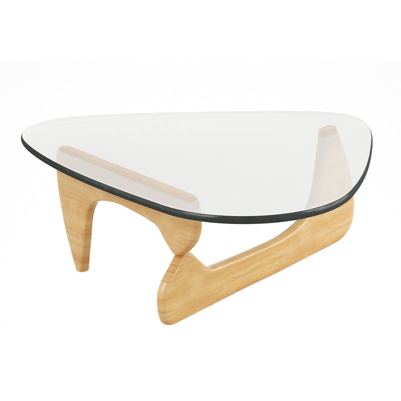 Glass And Solid Wood Triangle Coffee Table - Clear And Natural