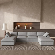 Load image into Gallery viewer, 160" 2 Piece Living Room Set Blend Modular Sofa With Ottoman Storage - Light Gray
