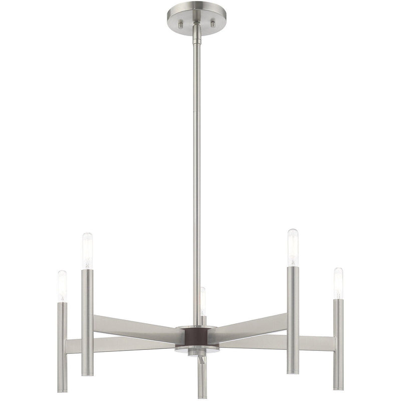 20'' Five Light Dimmable Chandelier With Shades - Nickel / Pearl Silver