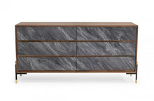 Load image into Gallery viewer, Faux Marble Wood Six Drawer Double Dresser - Walnut And Gray
