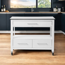 Load image into Gallery viewer, 43" Rolling Kitchen Island With Storage - White / Silver
