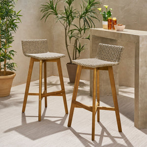 Equinox - Outdoor Barstool With Rattan Wicker Top And X Stretcher Frame (Set of 2)