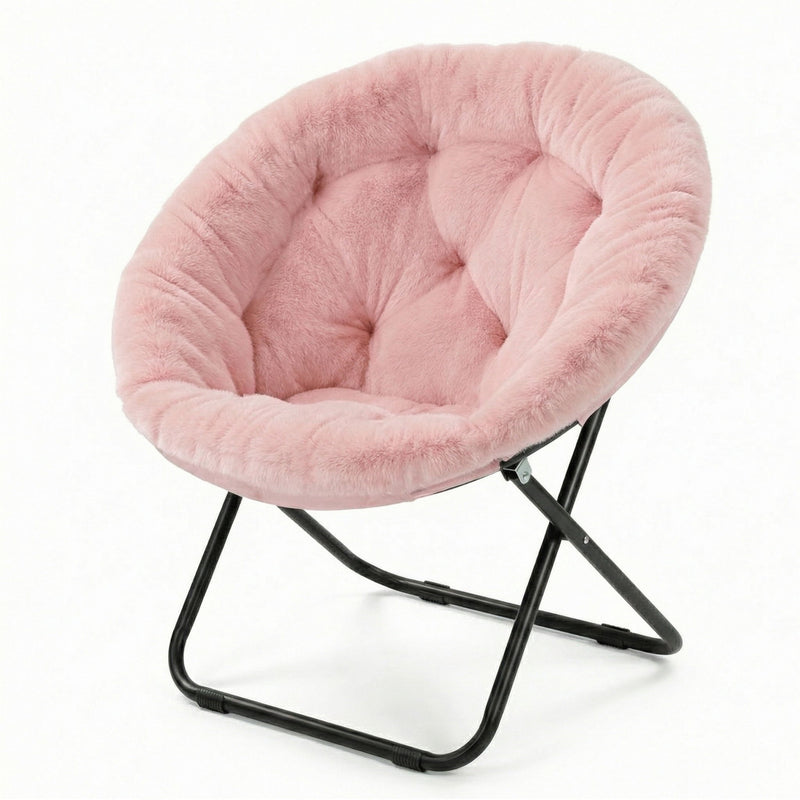 Tufted Faux Fur Folding Lounge Chair - Pink / Black