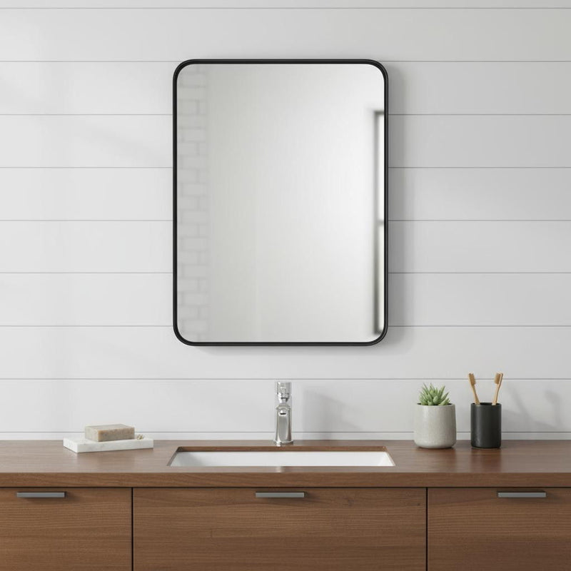 35" Metal Floating Framed Bathroom Vanity Mirror - Black