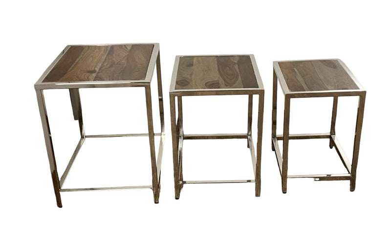 Solid Wood Nested Tables (Set of 3) - Silver And Brown
