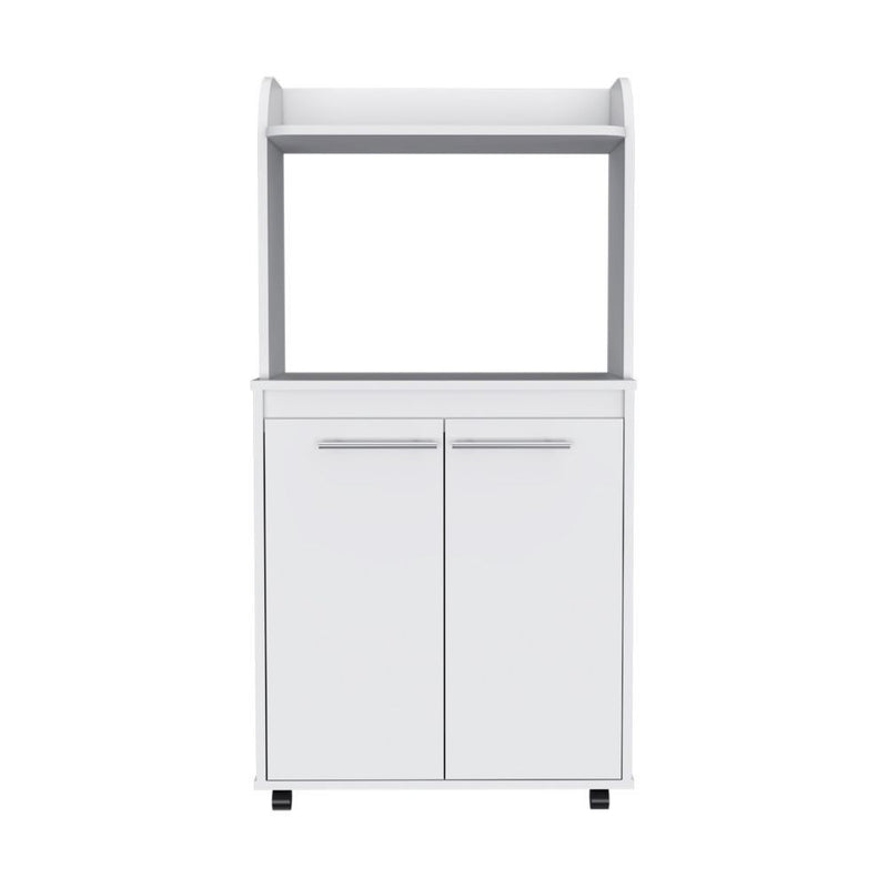 Wood Rolling Kitchen Cart With Storage - White