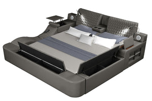 Zoya Smart Multifunctional Queen Size Bed Made with Wood in Gray