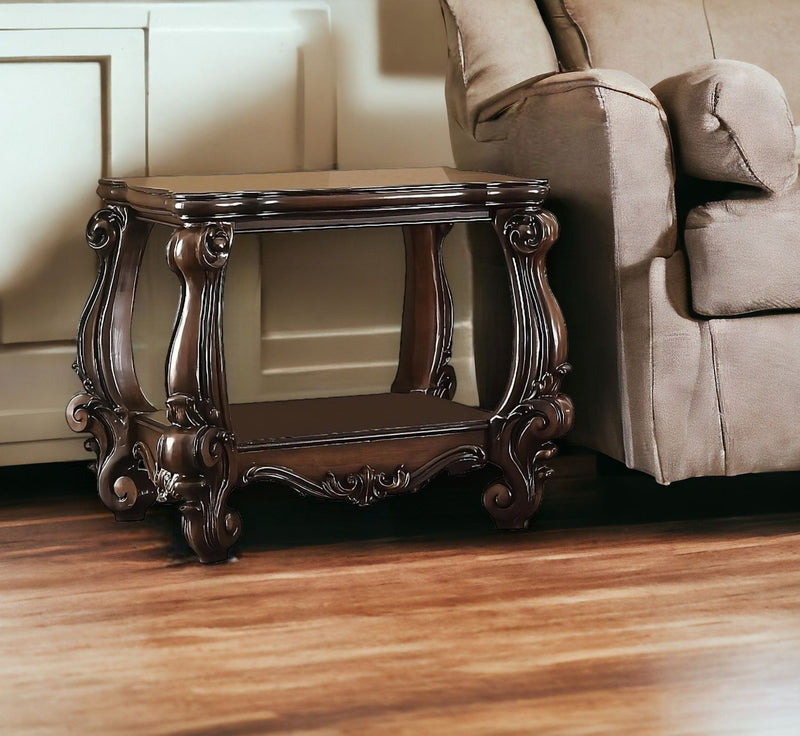 Manufactured Wood Square End Table With Shelf - Cherry Oak