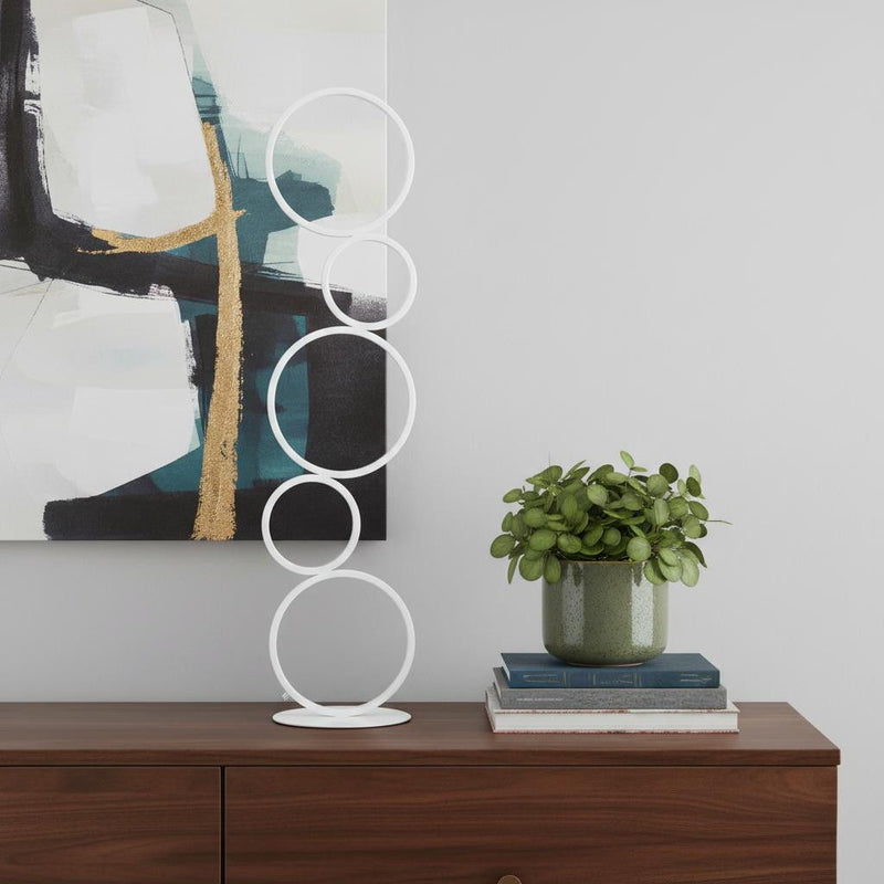 Metal Five Circle Geometric Sculpture LED Table Lamp - White