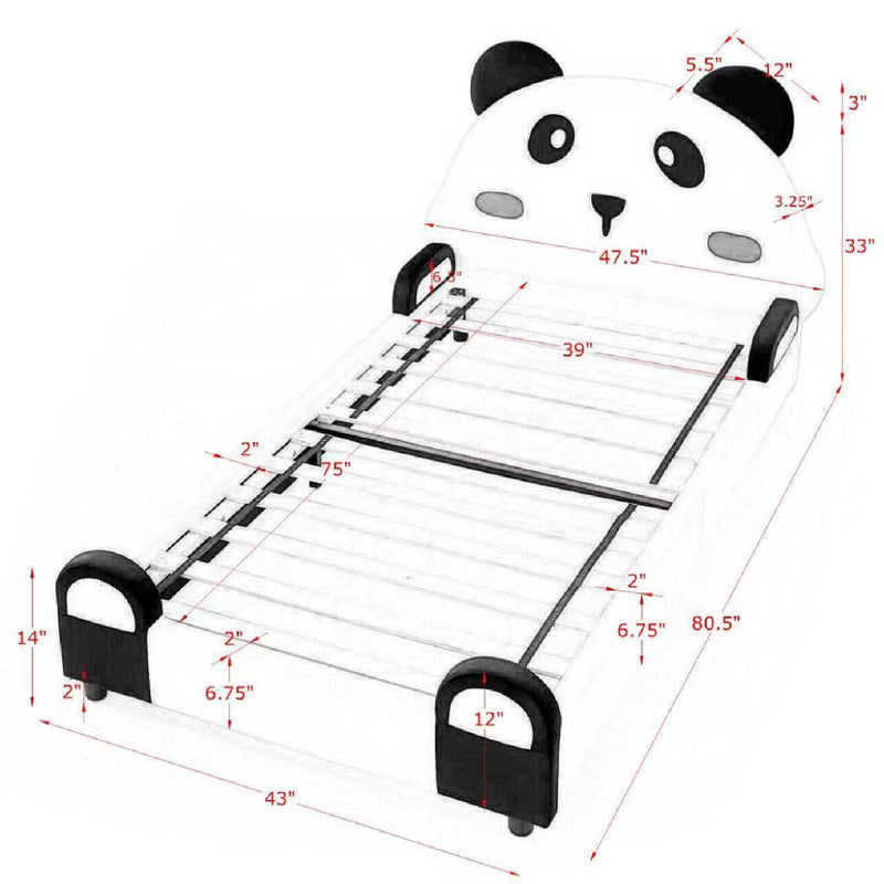 Twin Size Cute Panda Shaped Kids Bed - White / Black