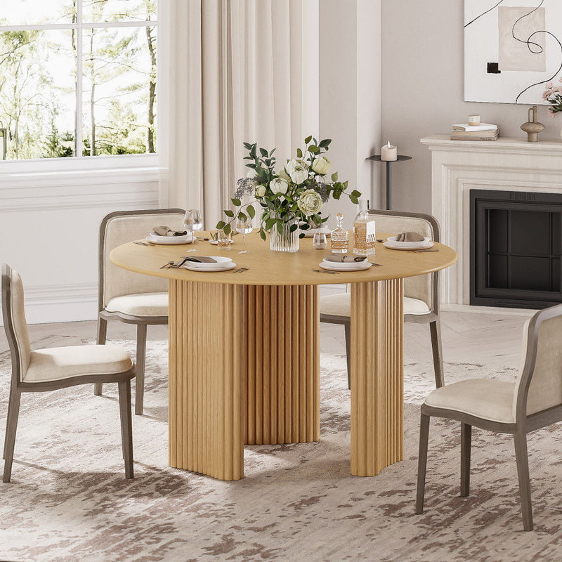 Solid Wood Three Leg Base Round Top Dining Table - Natural