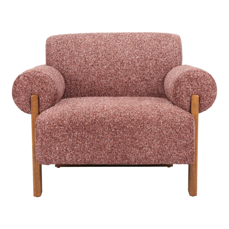 39" Woven Upholstery And Solid Wood Arm Chair - Copper / Brown