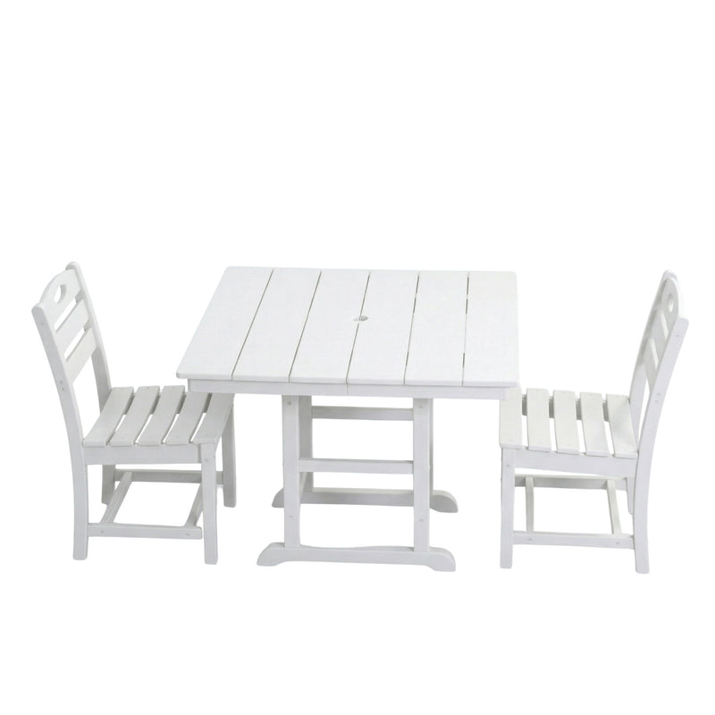 Outdoor Patio Dining Set, Square Table With Umbrella Hole And Armless Chairs