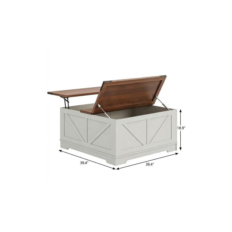 Lift Top Trunk Coffee Table With Two Shelves - Brown / White