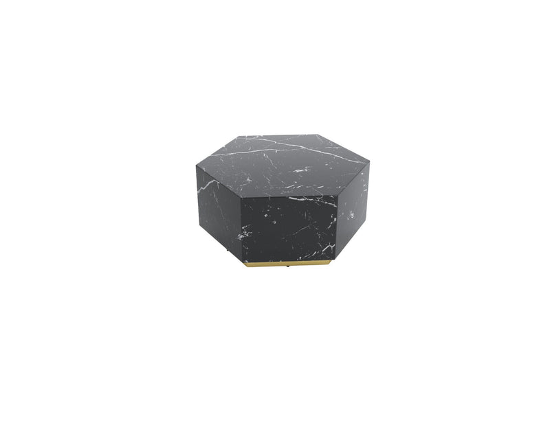 35" Faux Marble Hexagon Drum Coffee Table - Black And Gold