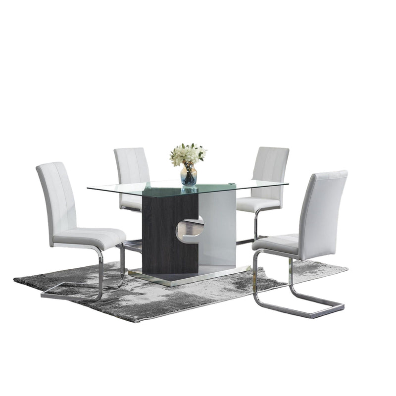36" Glass And Stainless Steel Double Pedestal Base Dining Table - Gray