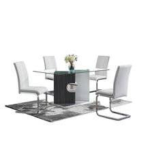 Load image into Gallery viewer, 36" Glass And Stainless Steel Double Pedestal Base Dining Table - Gray
