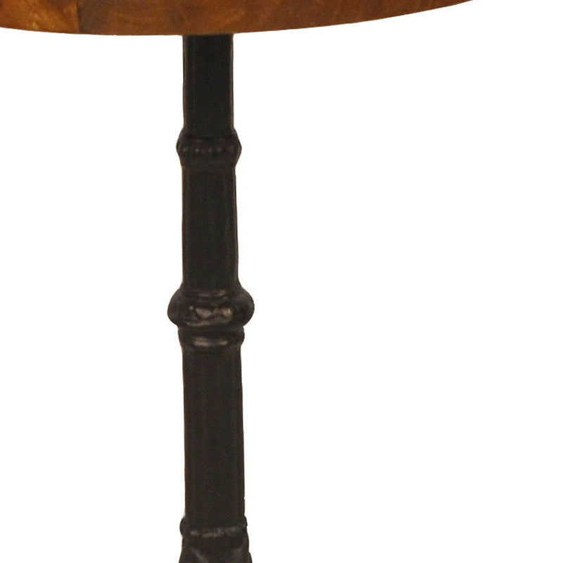 Solid Wood And Iron Round End Table - Black And Wood Brown