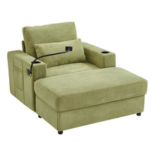 Load image into Gallery viewer, Modern Style Armchair Chaise Lounge Sofa Couch With Movable Storage Ottoman, USB Ports, Cup Holders, Phone Holder, Side Pockets
