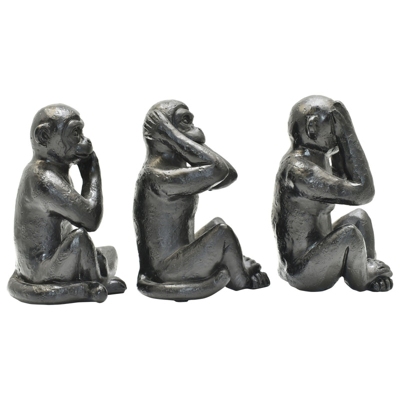 Monkey Tabletop Sculpture (Set of 3) - Black