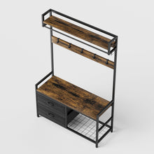Load image into Gallery viewer, Hall Tree With 2 Movable Drawers, Shoe Storage, Shelves, Garment Racks, And 23 Hooks For Entryway - Rustic Brown
