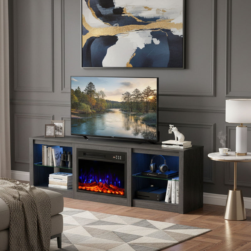 Wood Fireplace Entertainment Center With Fireplace (723797) - Black