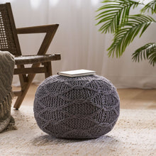 Load image into Gallery viewer, Malibu - Modern Knitted Wool Round Pouf With Handcrafted Design - Charcoal
